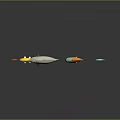 Colorful Various Shapes Fish Decorative Figures With Reflections On Dark Background