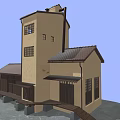 Traditional Style Multi Level Building With Tile Roof Windows And Tower Structure