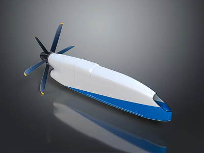 Blue And White Streamlined Underwater Vehicle With Yellow Tip Propellers And Sleek Body 3d model