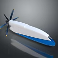 Blue And White Streamlined Underwater Vehicle With Yellow Tip Propellers And Sleek Body