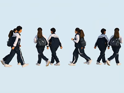 Group of Students Wearing School Uniforms With Backpacks Walking Together 3d model