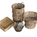 Wicker Storage Baskets And Rectangular Tray For Home Decor And Organization 3d model