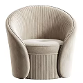 Modern Upholstered Armchair With Beige Fabric Curved Arms And Vertical Stitching Design