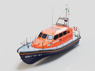 Orange RNLI Rescue Yacht With Navy Blue Hull And Lifebuoy 3d model