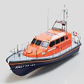 Orange RNLI Rescue Yacht With Navy Blue Hull And Lifebuoy