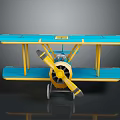 Blue And Yellow Biplane Model With Double Wings Propeller And Landing Gear
