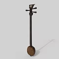 Traditional Wooden String Instrument With Long Neck Round Resonator And Tuning Pegs