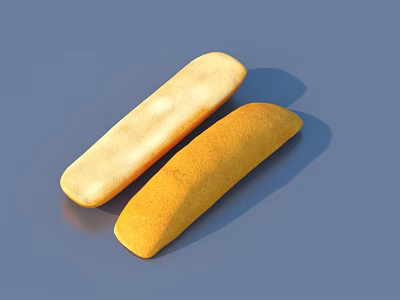 Two Long Fresh Baked Bread Sticks In Yellow And Golden Color On Blue Background 3d model