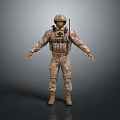 Military Game and Movie Character in Camouflage Uniform with Helmet Detailed Tactical Gear Standing Pose