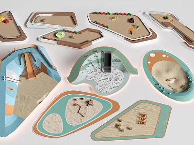 Various Shaped Garden Decorative Pieces With Colored Bases Gravel And Small Ornaments 3d model