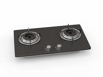 Modern Double Burner Gas Stove With Black Glass Top And Control Knobs 3d model