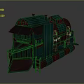 Vintage Blue Green Metal Steam Train Locomotive With Chimney Ladder And Front Scoop Design