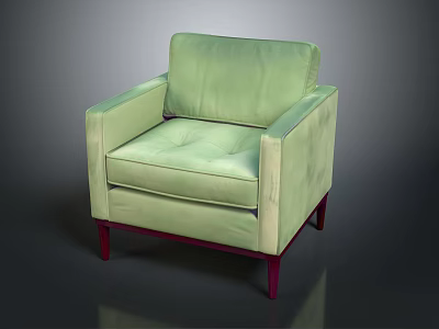 Light Green Square Armchair With Armrests And Red Wooden Legs Design 3d model