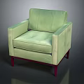 Light Green Square Armchair With Armrests And Red Wooden Legs Design