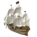 Vintage Wooden Sailing Ship With Multiple Masts White Sails And Decorative Flags