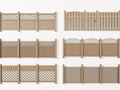 Various Wooden Fence Designs With Lattice Slatted Arched And Panel Patterns 3d model