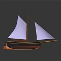 Sailing Boat Model With Wooden Hull Purple Sails And Red Cabin