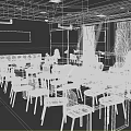 Modern Public Interior Space With Long Table Green Chairs Sofas TV And Decorative Partition