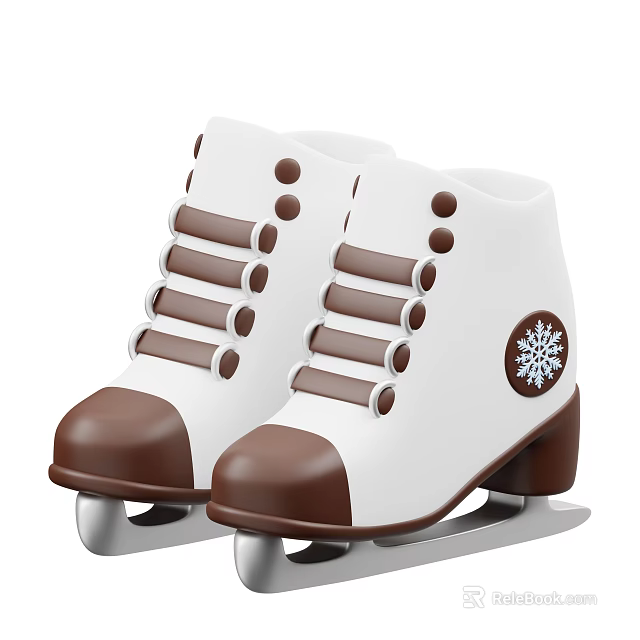 White Ice Skates Featuring Brown Accents And Snowflake Design On Blade For Winter Use 3d model 