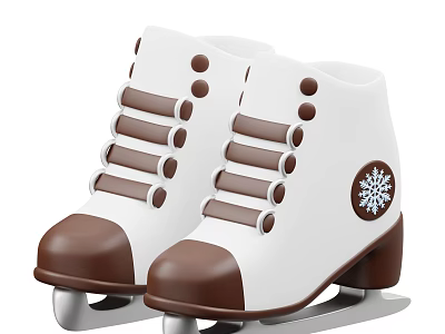 White Ice Skates Featuring Brown Accents And Snowflake Design On Blade For Winter Use 3d model