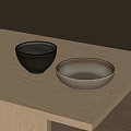 Modern Dinnerware Set With Two Bowls Black And Light Brown On Wooden Table
