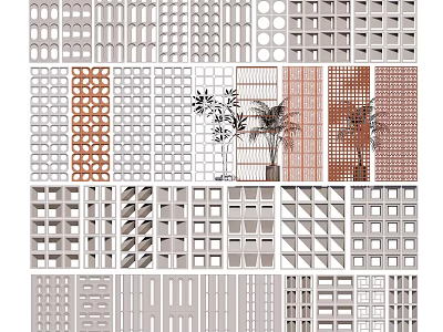 Various Stylish Room Dividers With Geometric Patterns For Modern Interior Decor 3d model