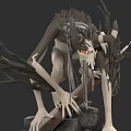 Mythical Antlered Creature With Red Eyes Lanky Figure Tattered Cloth And Twisted Branches Holding Sword
