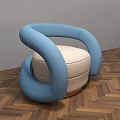 Modern Sofa Stool With Blue Curved Armrest Cream Cushion On Parquet Floor