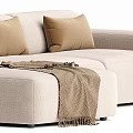 Modern Living Room Beige Sectional Sofa with Brown Cushions and Patterned Throw Blanket