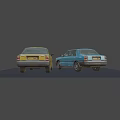 Two Blue and Yellow Vintage Cars with Classic Design and Retro Look