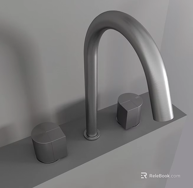 Modern Stainless Steel Faucet With Two Handles On Contemporary Sink Counter 3d model 