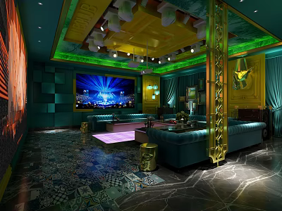 Elegant KTV Interior Design With Modern Sofa Large Screen And Stylish Lighting Decor 3d model
