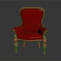Elegant Classic Red Armchair with Wooden Frame and Ornate Carved Details