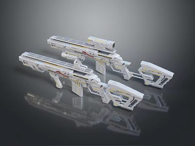 Futuristic White Sci Fi Weapons With Detailed Design And Reflective Scope 3d model