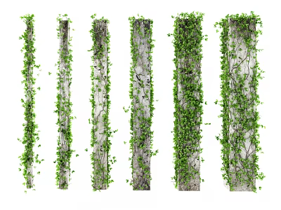 Lush Green Climbing Vines Covering Weathered Wooden Pillars For Garden Decor 3d model