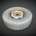 Old Rusty Car Tire and Wheel Rim with Worn Tread Surface 3d model