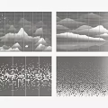 Black And White Abstract Geometric Patterns With Wave Shapes And Dot Matrix Art 3d model