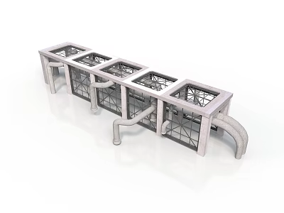 Industrial Equipment Metal Frame Structure Featuring Multiple Square Openings And Connecting Pipes 3d model