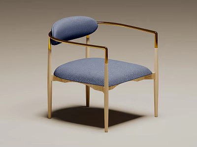 Modern Blue Upholstered Dining Chair With Golden Metal Frame And Comfortable Backrest 3d model