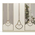 Elegant Cream colored Modern Wardrobe With Glass Doors And Gold Fan shaped Patterns
