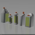White Plastic Household Cleaning Bottles With Orange Caps And Yellow Labels In Various Sizes