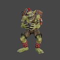 Game Movie Character Green Skin Orc Carrying Barrels On Back With Tattered Clothing