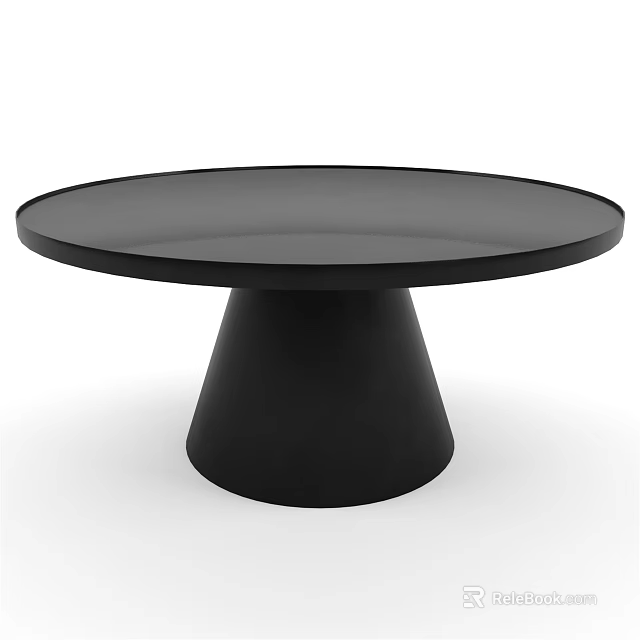 Black Modern Coffee Table With Round Top And Conical Base 3d model
