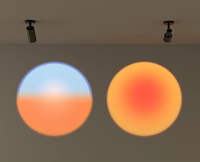 Recessed Spotlights On Ceiling Project Circular Gradient Light Spots With Blue Orange And Red Tones 3d model