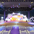 Light Themed Event Stage With Vibrant Decorations Lighting And White Seats 3d model
