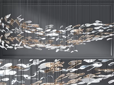 Stylish Floating Petal Chandelier In Gold And White Metal For Modern Interior Design 3d model