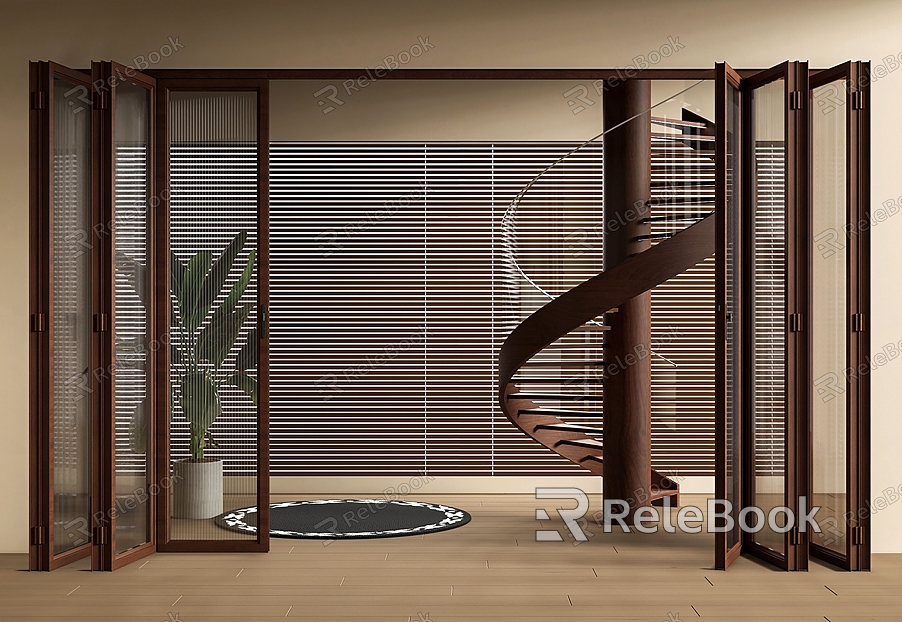 Glass medieval folding door sliding door revolving staircase glass door sliding door potted Changhong glass partition model