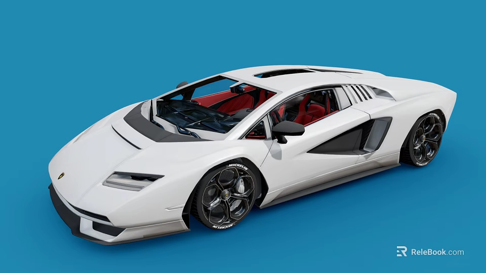 White Luxury Sports Car With Red Interior And Sleek Black Wheels Design 3d model 