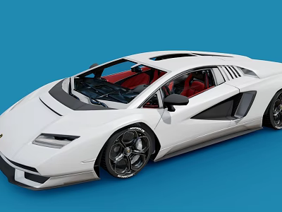 White Luxury Sports Car With Red Interior And Sleek Black Wheels Design 3d model
