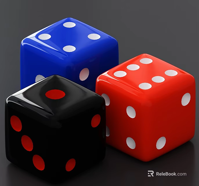 Colorful Dice with Dots in Blue Red Black for Board Game Entertainment 3d model 